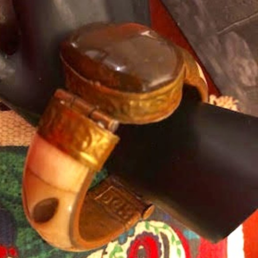 Substantial, Strong, Dynamic Bracelet White Bone, Gold Tone Inlay & Wild Clasp